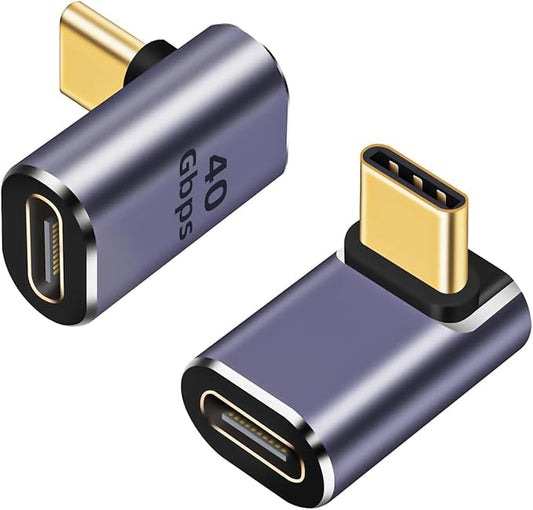 90°Right Angle USB-C Male to Female Adapter 2 Pack, 40Gbps USB Type C Thunderbolt 4/3 Extender for MacBook,iPad,Tablet,Phones (USB C 90 Degree Adapter)