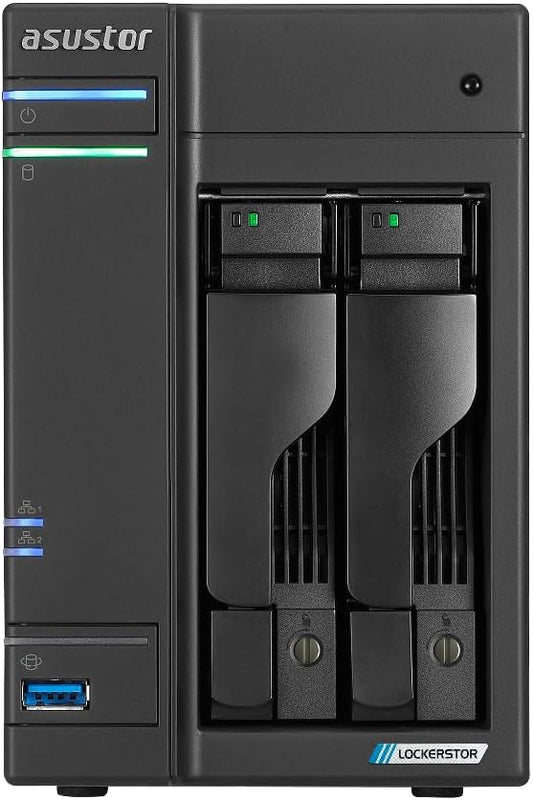 Asustor / DiscTech 24TB NAS Bundle: Lockerstor 2 Gen2 AS6702T NAS Server with 2x8TB SATA HDD and 4x2TB NVMe M.2 SSDs, 8GB RAM, Dual 2.5GbE LAN Ports