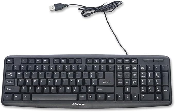 Verbatim Slimline Wired Keyboard USB Plug-and-Play Numeric Keypad Adjustable Tilt Legs Corded Full-Size Computer Keyboard Compatible with PC, Laptop - Frustration Free Packaging Black 99201