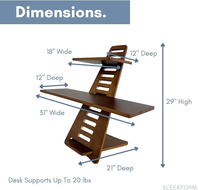 Sleekform Standing Desk Converter - Adjustable Height Sit to Stand Up Desk Riser, Workstation for Office or Home, Tabletop Wood Portable - Walnut
