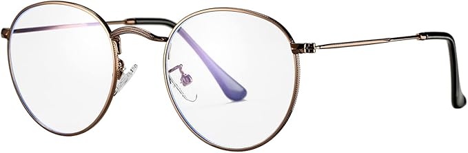 HJSTES Round Blue Light Glasses for Women Men Retro Circle Clear Lens Metal Frame Eyeglasses