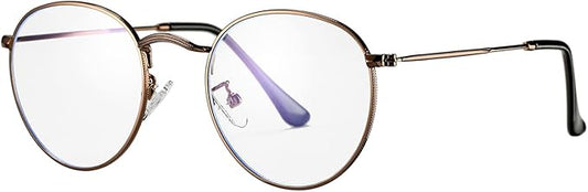 HJSTES Round Blue Light Glasses for Women Men Retro Circle Clear Lens Metal Frame Eyeglasses