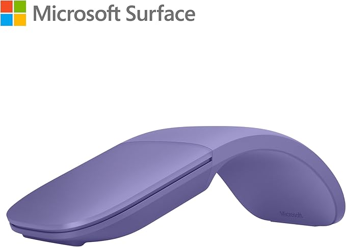 Microsoft Surface Arc Bluetooth Mouse, Ultra-Slim and Lightweight, Snaps Flat for Portability, Full Scroll Plane, Compatible with Windows 11, Battery Included – Violet