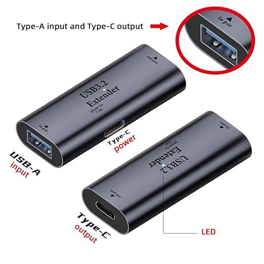 xiwai 5Gbps USB 3.0 Type-A Female Host to Type-C Female Active Repeater Extender Signal Amplifier Adapter with Chipset for Printer Camera Computer