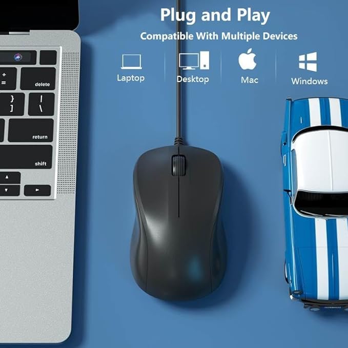 CORN USB Silent Wired Computer Mouse with Easy Click for Office and Home, 1200DPI, Premium and Portable, Compatible with Windows PC, Laptop, Desktop, Notebook (Black)