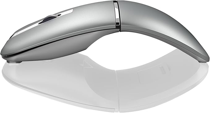 Bluetooth Arc Mouse Wireless Silent Travel Mouse Rechargeable with BT & 2.4G Dual Mode, 1000/1600/2400 DPI, Slim Rotatable Portable Mobile Mice, USB Optical Computer Mice for PC Laptop Tablet -Silver