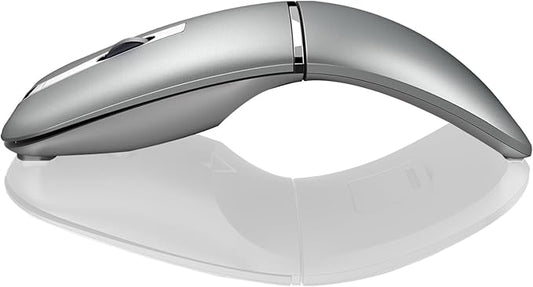 Bluetooth Arc Mouse Wireless Silent Travel Mouse Rechargeable with BT & 2.4G Dual Mode, 1000/1600/2400 DPI, Slim Rotatable Portable Mobile Mice, USB Optical Computer Mice for PC Laptop Tablet -Silver