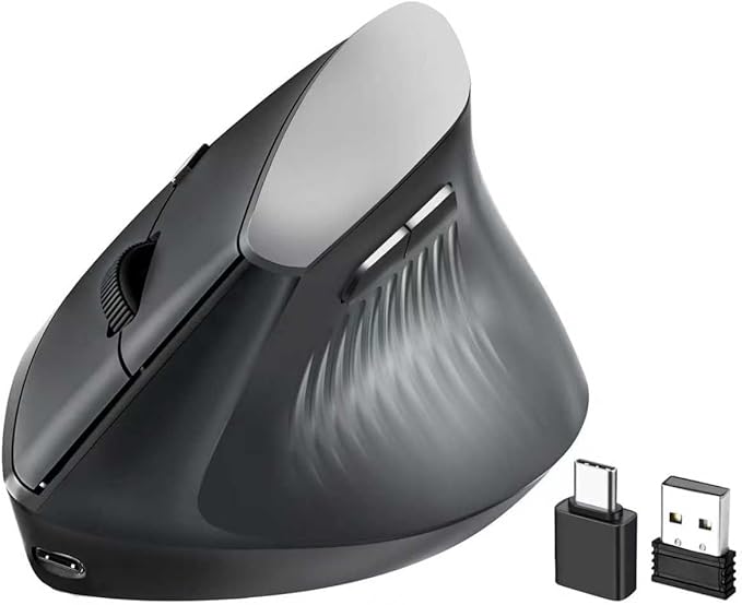 Ergonomic Bluetooth Mouse, Wireless Rechargeable Vertical Mouse for Carpal Tunnel with USBC & BT 5.0/3.0 & 2.4G Connect, Silent, Easy to use, 6 Buttons for Laptop PC MacBook Desktop Computer