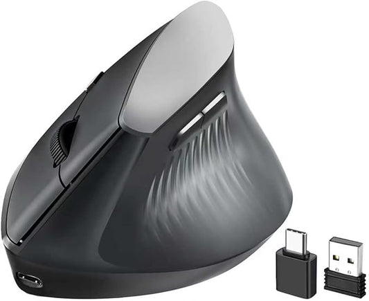 Ergonomic Bluetooth Mouse, Wireless Rechargeable Vertical Mouse for Carpal Tunnel with USBC & BT 5.0/3.0 & 2.4G Connect, Silent, Easy to use, 6 Buttons for Laptop PC MacBook Desktop Computer