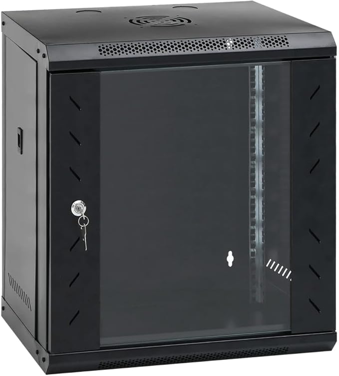 12U Wall Mounted Network Cabinet, 19 Inch Data Server Rack Enclosure with Lockable Toughened Glass Door, 20.9 x 15.7 x 23.6 Inches, Cold-Rolled Steel IT Rack