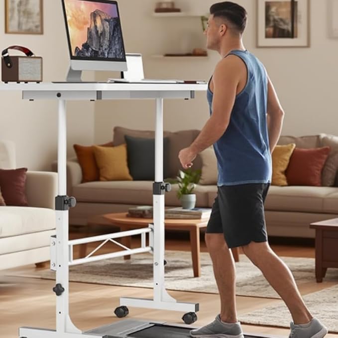 Adjustable Height Rolling Standing Desk with Lockable Wheels,Compact Laptop Desk for Home Office, Dorm, or Bedroom - 15.75" x31.5” - White