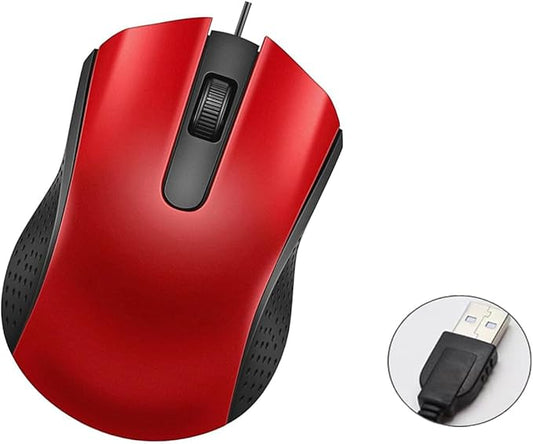 Wired USB Computer Mouse with Ergonomic Design, USB Computer Mice for Laptops and PCs,Office and Home (Black, Red)