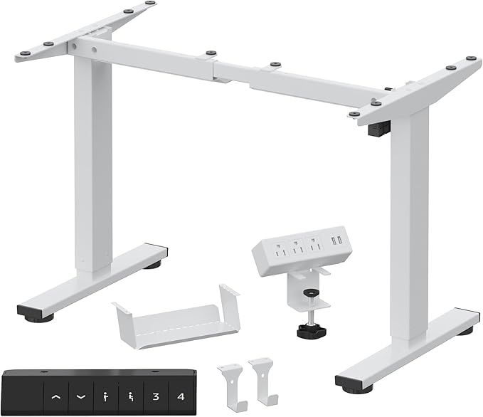 FLEXISPOT EN2 Standing Desk Frame with Clamp Power Strip and Cable Management Tray, Electric Sit Stand Desk Base with Memory Controller for Home and Office (White Frame Only)