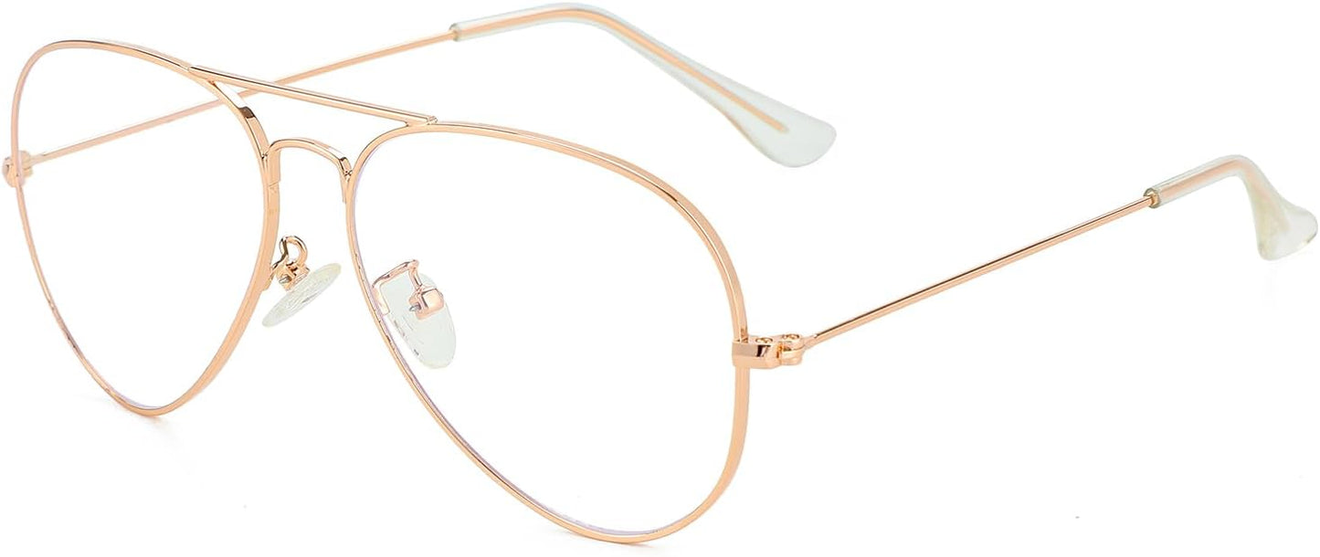 Gleyemor Blue Light Aviator Glasses for Women Men, Metal Frame Anti Blue Light Lens Computer Glasses