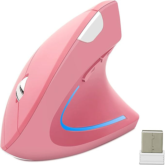 Vertical Mouse, 2.4G Wireless Ergonomic Optical Mouse 800/1200 /1600 DPI 6 Buttons Right Handed Gaming Mice for Laptop, Desktop, PC, MacBook (Pink)