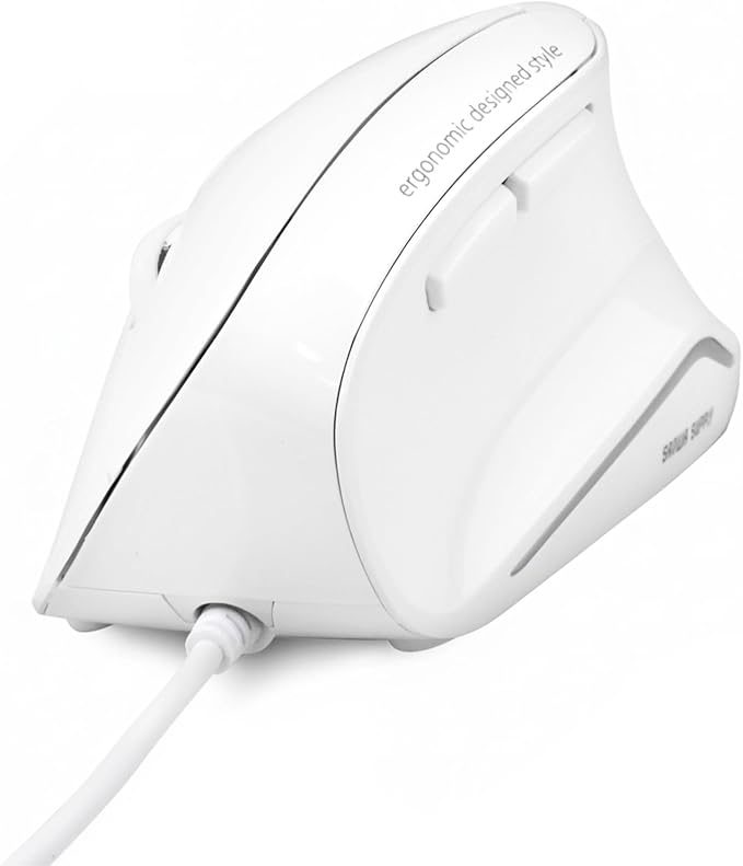 SANWA Wired Ergonomic Mouse, Silent Click Vertical Computer Mice, 3 Programmable Buttons, Optical Ergo Mouse, Reduce Wrist Strain, 1000/1600 DPI, Compatible with Mac, Windows, Laptop, PC, White