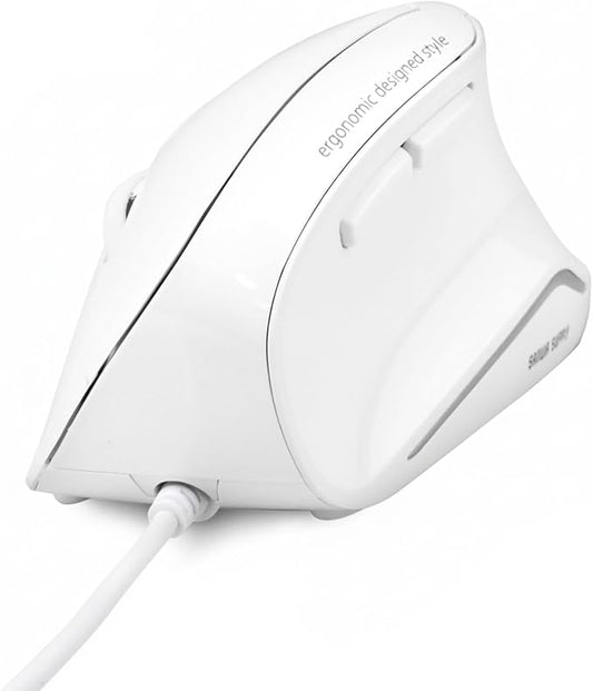 SANWA Wired Ergonomic Mouse, Silent Click Vertical Computer Mice, 3 Programmable Buttons, Optical Ergo Mouse, Reduce Wrist Strain, 1000/1600 DPI, Compatible with Mac, Windows, Laptop, PC, White