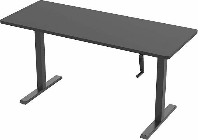 VIVO Manual Height Adjustable 60 x 24 inch Stand Up Desk, Black Solid One-Piece Table Top, Black Frame, Standing Workstation with Foldable Handle, DESK-KIT-MB6B