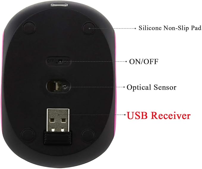 3C Light 2.4GHz Wireless Cute Small Silent Portable Mini Rechargeable Optical Mouse - 3 Buttons, Cordless for Laptop, Desktop, PC, Notebook (Red)