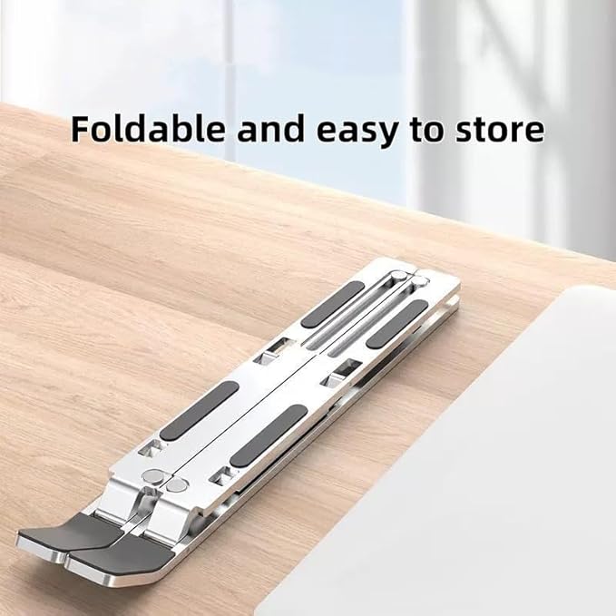 Adjustable Laptop Stand - Aluminum Foldable Portable Computer Riser for 10-15.6 Inch Laptops, Ergonomic Design with Storage Bag, Compatible with MacBook Air/Pro, HP, Dell, Lenovo (Silver)