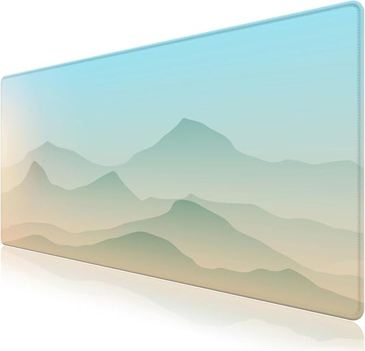 Desk Mat for Keyboard and Mouse, Large Non-Slip Mouse Pad Keyboard Pad, Computer Mats for Desktop, Cute Desk Pad with Stitched Edges for Office, Gaming I Green Mountains