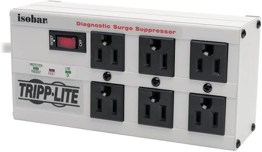 Tripp Lite IBAR6-6D Isobar 6-Outlet Surge Protector Power Strip, 6ft Cord with Right Angle Plug, Heavy-Duty Metal Housing, 3300 Joules, Lifetime Manufacturer's Warranty & $50,000 Insurance