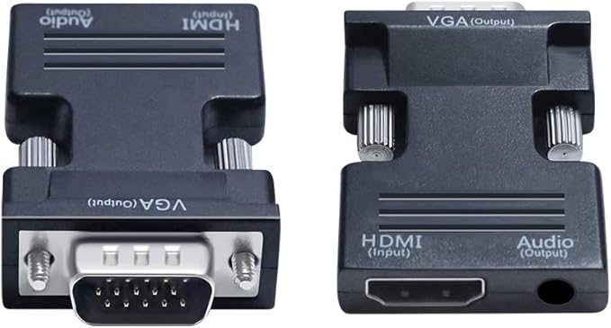 DTECH Directional HDMI to VGA Adapter with 3.5mm Audio Port (Laptop HDMI Source Output to VGA TV) for Old Computer Monitor PC Projector 1080P Video (Female HDMI in, Male VGA Out)