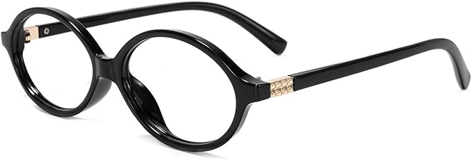 Slocyclub Fashion Oval Blue Light Blocking Glasses for Women Men Vintage Oval Small Frame Eyeglasses Retro Glasses, Black