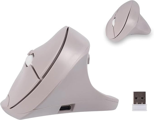 Wireless Silent Ergonomic Vertical Mouse - Dual Mode 2.4G/Bluetooth, Rechargeable Type C, Pain Relief for Office and Home Use, Compatible with Laptop & PC (Gray)