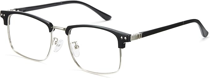 Cyxus Retro Blue Light Glasses Men - Square TR90 Metal Blowline Frame Stylish Trendy for Computer Daily Work 8252