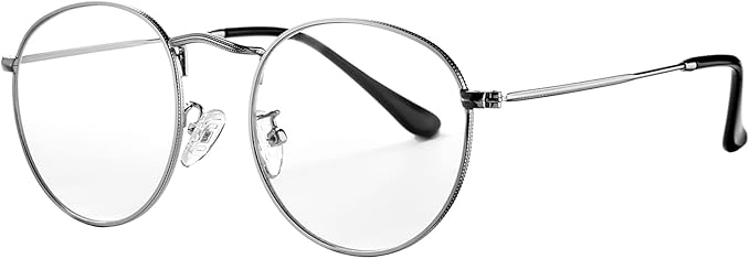 HJSTES Round Blue Light Glasses for Women Men Retro Circle Clear Lens Metal Frame Eyeglasses