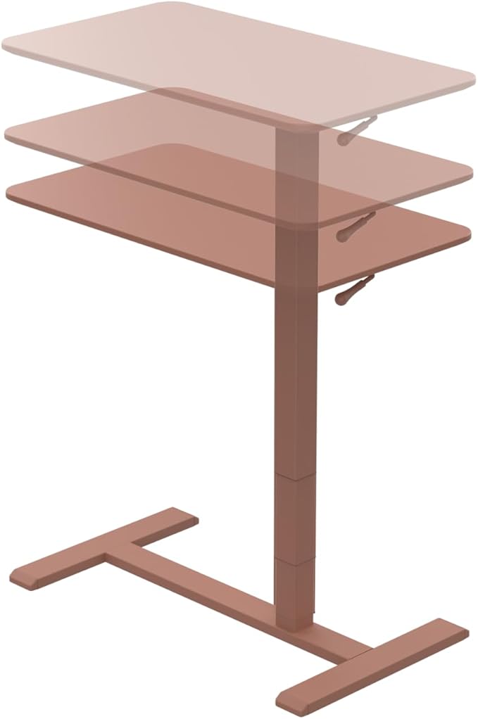 TopJob ANYDESK NEST Mobile Standing Desk, Portable with Hidden Wheels Non Folding, Sit Stand Desk, Computer Workstations, Home Use, Couch Side Table, Bedside Table, Kitchen Prep Table (Coral)