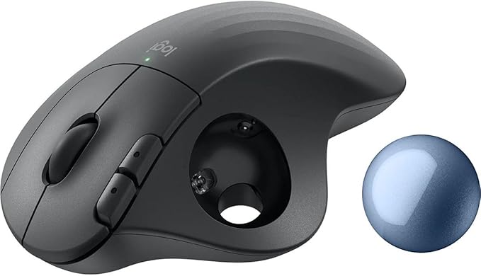 Logitech Ergo M575S Wireless Ergonomic Trackball Mouse, Black/Blue (910-007026)