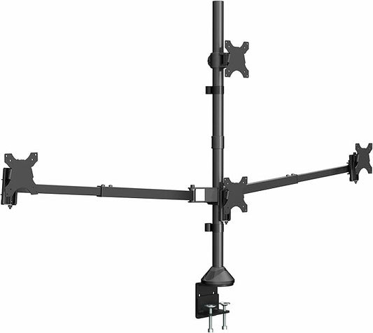 VIVO Premium Quad Ultra Wide LCD LED 27 to 38 inch Monitor Desk Mount, Heavy Duty C-clamp, Extra Tall Pole, Adjustable Telescoping Arms, Flush Wall Setup, Fits 4 Screens, Black, STAND-TS4CT