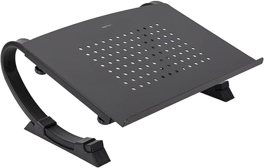 Amazon Basics - Adjustable Monitor Stand, Laptop Riser for Desk, Holds Laptops, Monitors and Printers up to 22 Pounds, Black