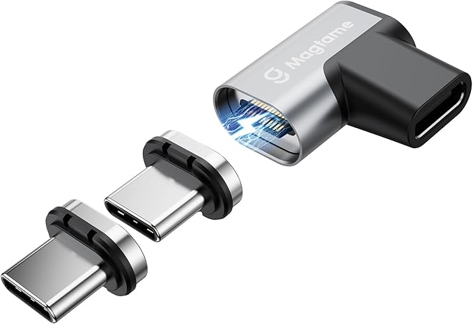 Magtame 240W Magnetic USB C 90 Degree Adapter, 1Pack Right Angle Type C Adapters with 2 Tips, 24Pin Fast Charge 40Gbps 4K 60Hz for USB 3/4 MacOS Pro/Air Laptop Tablet iPhone 15 16 Pro/Max