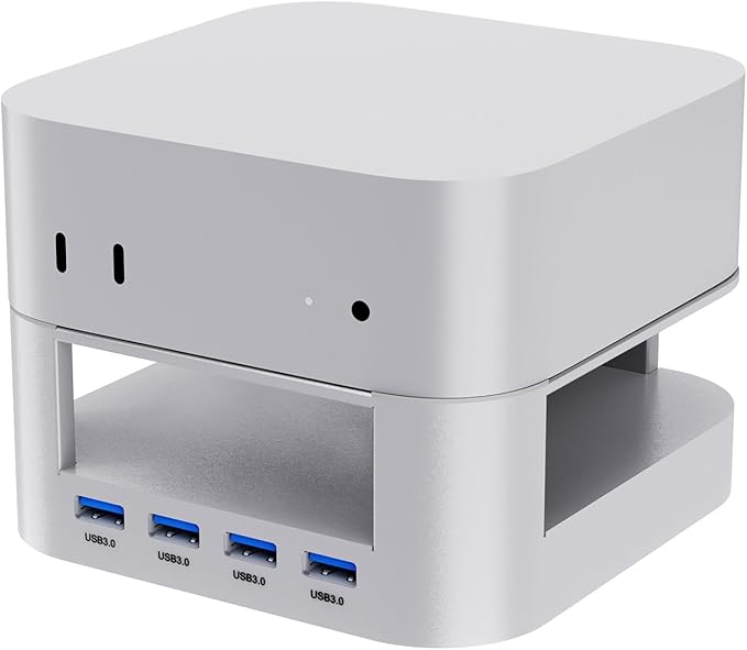 Mac mini M4 Docking Station for Mac mini M4 / M4 Pro, USB-C Hub with 4 USB-A High-Speed Data Ports, Aluminum Stand Dock with Cooling & Power Button Access (KM28-Pro)