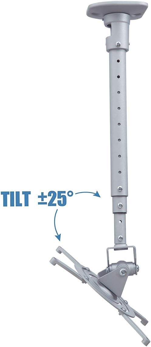 Ceiling Projector Mount Bracket with Adjustable Extendable Arms, Rotating Swivel Tilt for Home and Office Projectors (Extendable-Silver)