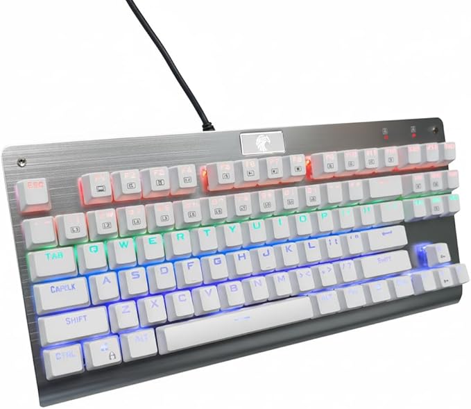Granvela OUTEMU Brown Switches Mechanical Keyboard - Z-77 87-Key Tenkeyless | Rainbow LED Backlit | NKRO(N-Key Rollover) | Hot Swappable | Tenkeyless |Aluminium Panel -White