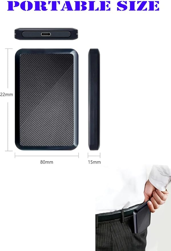 500GB Ultra Slim Portable External Hard Drive USB 3.1 Type C HDD Storage for PC, Mac, Laptop, PS4, Xbox one