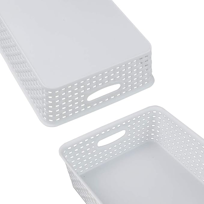 Plastic A4 Office Storage Baskets, Desk Tray Organizer, White, 5 Packs