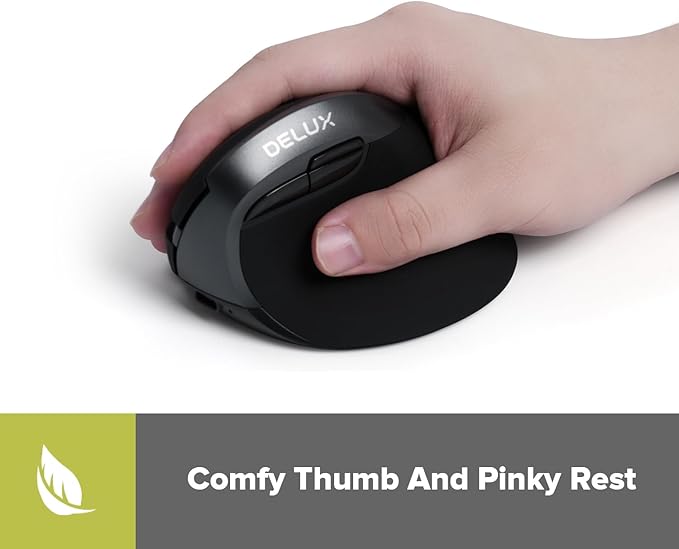 DELUX Wireless Ergonomic Mouse, Vertical Mouse for Small Hands, Silent Click Ergo Mouse, Up to 4000 DPI, 6 Buttons, Rechargeable, 2.4G/BT 5.2 Dual-Mode, Compatible with Laptop/PC (M618MINI-Iron Gray)