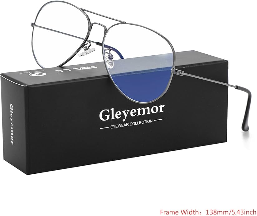Gleyemor Blue Light Aviator Glasses for Women Men, Metal Frame Anti Blue Light Lens Computer Glasses