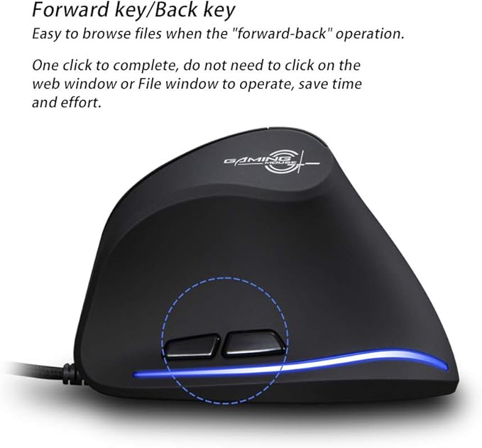 zelotes Vertical Ergonomic Mouse,3200DPI,6 Buttons,LED Illumination,Prevention Against Mouse Arm,USB Optical Wired Mice for Laptop,PC,Mac,Black
