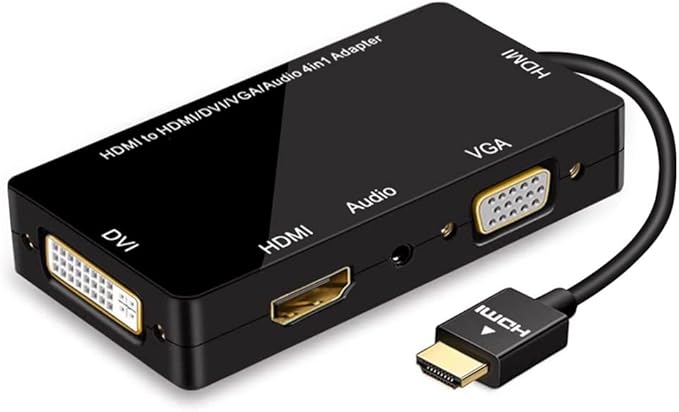 4-in-1 HDMI Adapter, Synchronous HDMI to VGA DVI HDMI Display Converter with Audio, 1080p Video for Laptop, Monitor, Projector (Black)