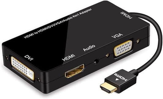 4-in-1 HDMI Adapter, Synchronous HDMI to VGA DVI HDMI Display Converter with Audio, 1080p Video for Laptop, Monitor, Projector (Black)