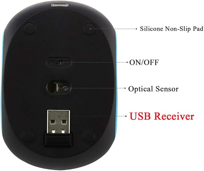3C Light 2.4GHz Wireless Mini Rechargeable Optical Mouse - Cute, Silent, Portable, 3 Buttons, Cordless for Laptop, Desktop, PC, Notebook (Blue)