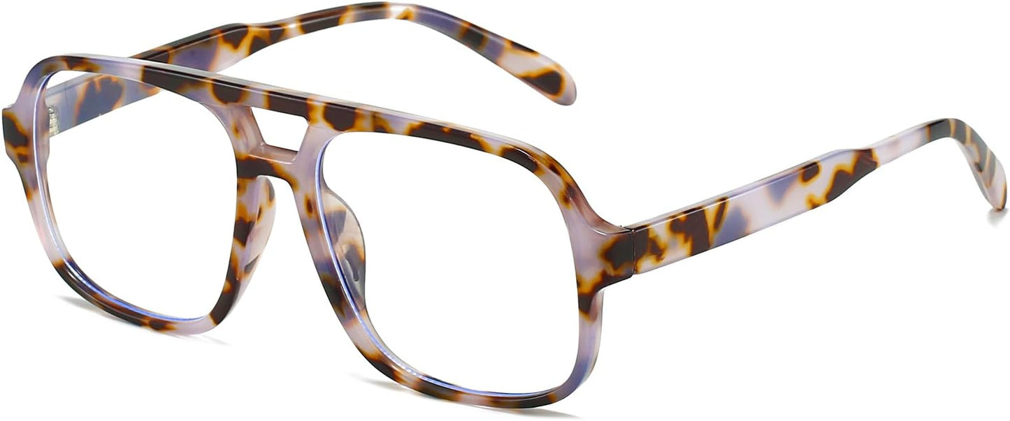 Oversized Square Aviator Glasses for Women Men Big Frame Retro Blue Light Blocking Glasses Vintage Style