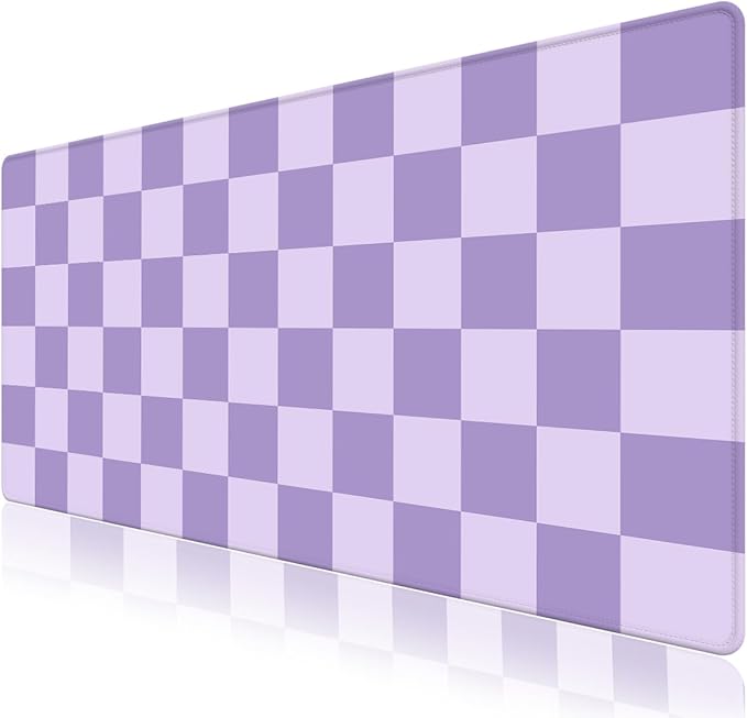Desk Mat for Keyboard and Mouse, Large Non-Slip Mouse Pad Keyboard Pad, Computer Mats for Desktop, Cute Desk Pad with Stitched Edges for Office, Gaming I Pastel Purple Checkered
