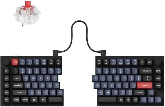 Keychron Q11 QMK/VIA TKL Split Keyboard Ergonomic, 91 Keys 75% Layout Wired Mechanical Gaming Keyboard Mac & Windows with Full Alu Frame, PBT Keycaps & Knobs, Hot-Swappable Keycrhon Super Red Switch